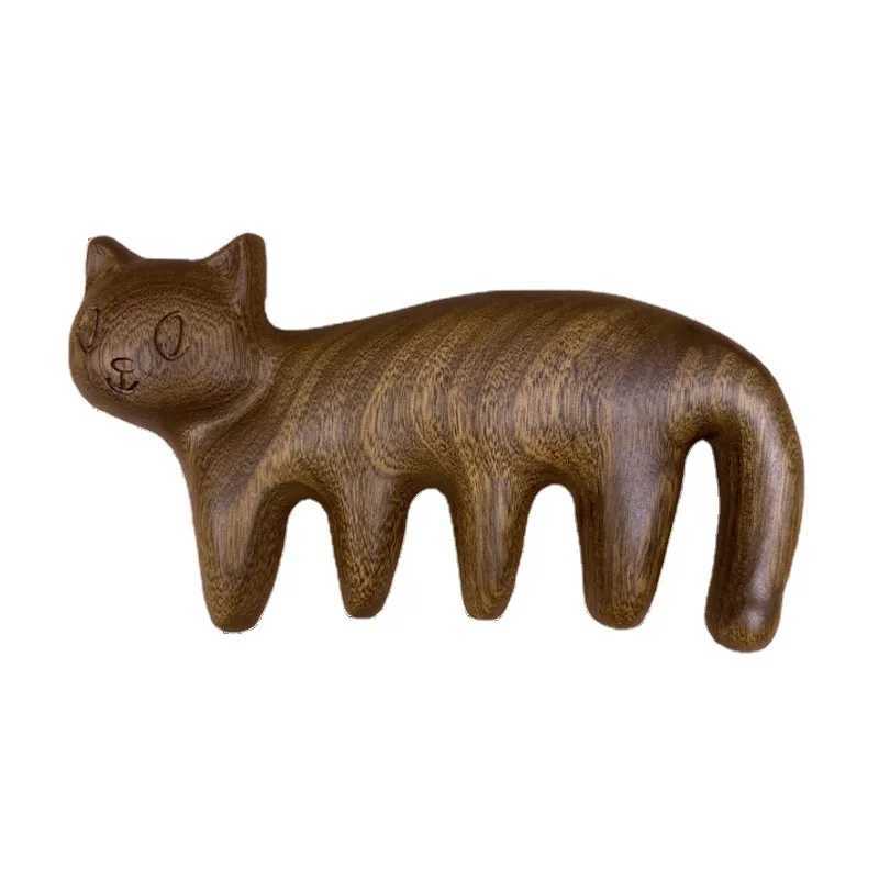 Wooden massager comb Cute cat hair massager Scalp massager Facial massager Creative comb Guasha massage tool Wide tooth comb W241112