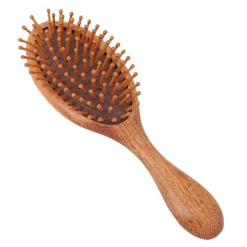 Sandalwood paddle pad hair care brush anti-static wooden scalp massage comb household hair smoothing tool with spherical teeth W241112