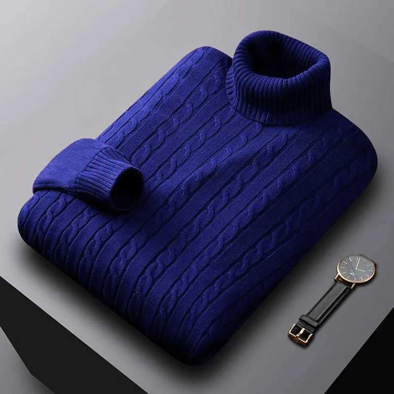 Solid color mens turtle neck sweater trend Korean style loose large casual knitting floral casual mens clothing W2411111