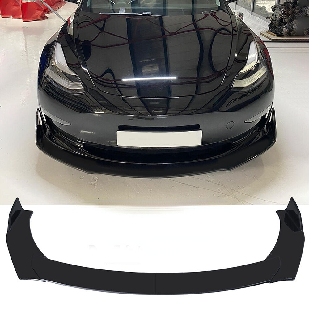 Black Car Front Bumper Lip Chin Spoiler Splitter Body Kit Guard Diffuser Deflector Lips Glossy For Tesla Model 3 2017-2020