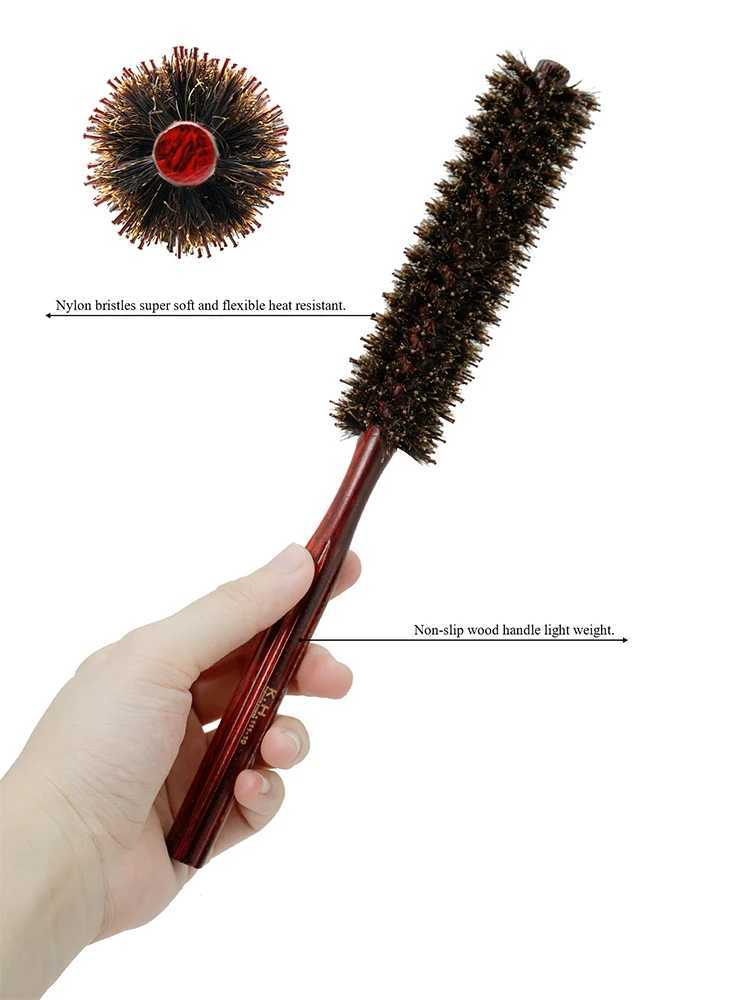 Round brush anti-static wood bristle round brush styling tool curling comb teasing brush W241112