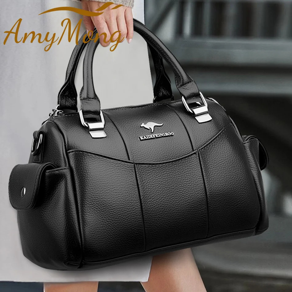 ner Women Soft Leather Handbags y Female Shoulder Crossbody Bag Casual Ladies Shopper Messenger Boston 241111