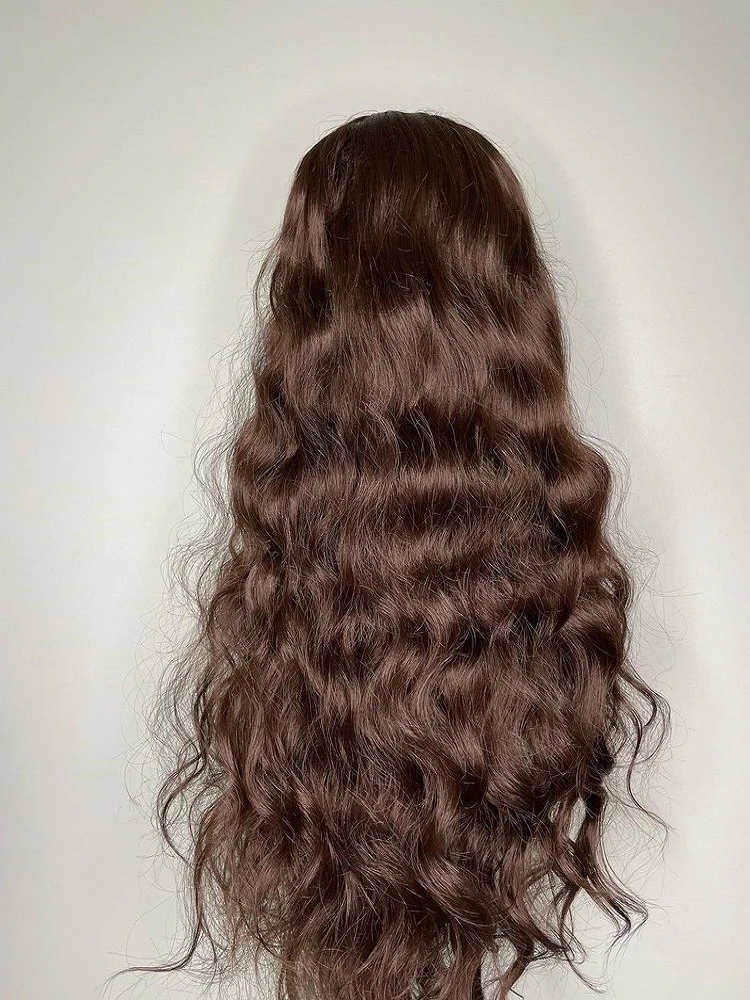 Synthetic Hair Lace Front Wig Chocolate Brown Deep Wave for Women Heat Resistant Fiber Hairline Drag Cosplay Baby Hair f9f64