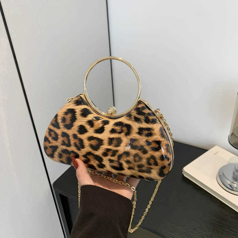 Socialite Dinner Party Banquet Handbag Fashionable Leopard Print Chain Shoulder Niche Crossbody Wallets
