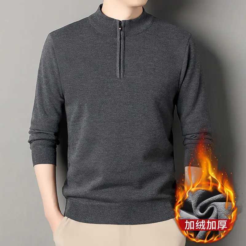 Mens Turtlenecks Sweater Knitwear Solid Thick Wool Half Zipper Pulling Sweater Mens Business Casual Soft Sweater W2411111