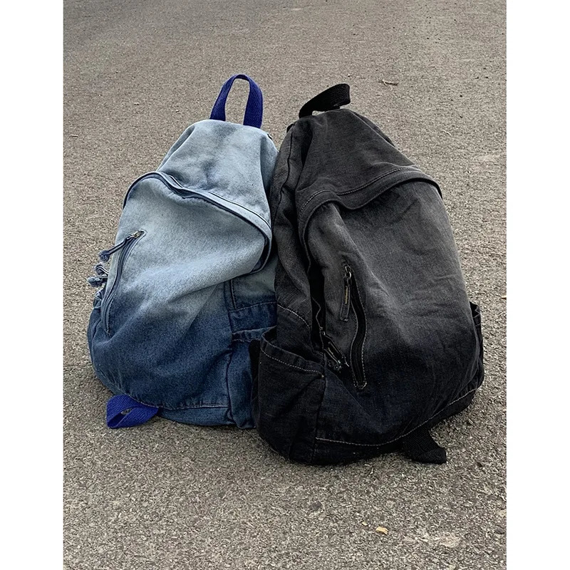 Y2k Demin Backapk Youth Fashion Canvas Casual Bag Fashion School Bag Summer Full Match Cool Jean Schoolbag Rucksack 241111
