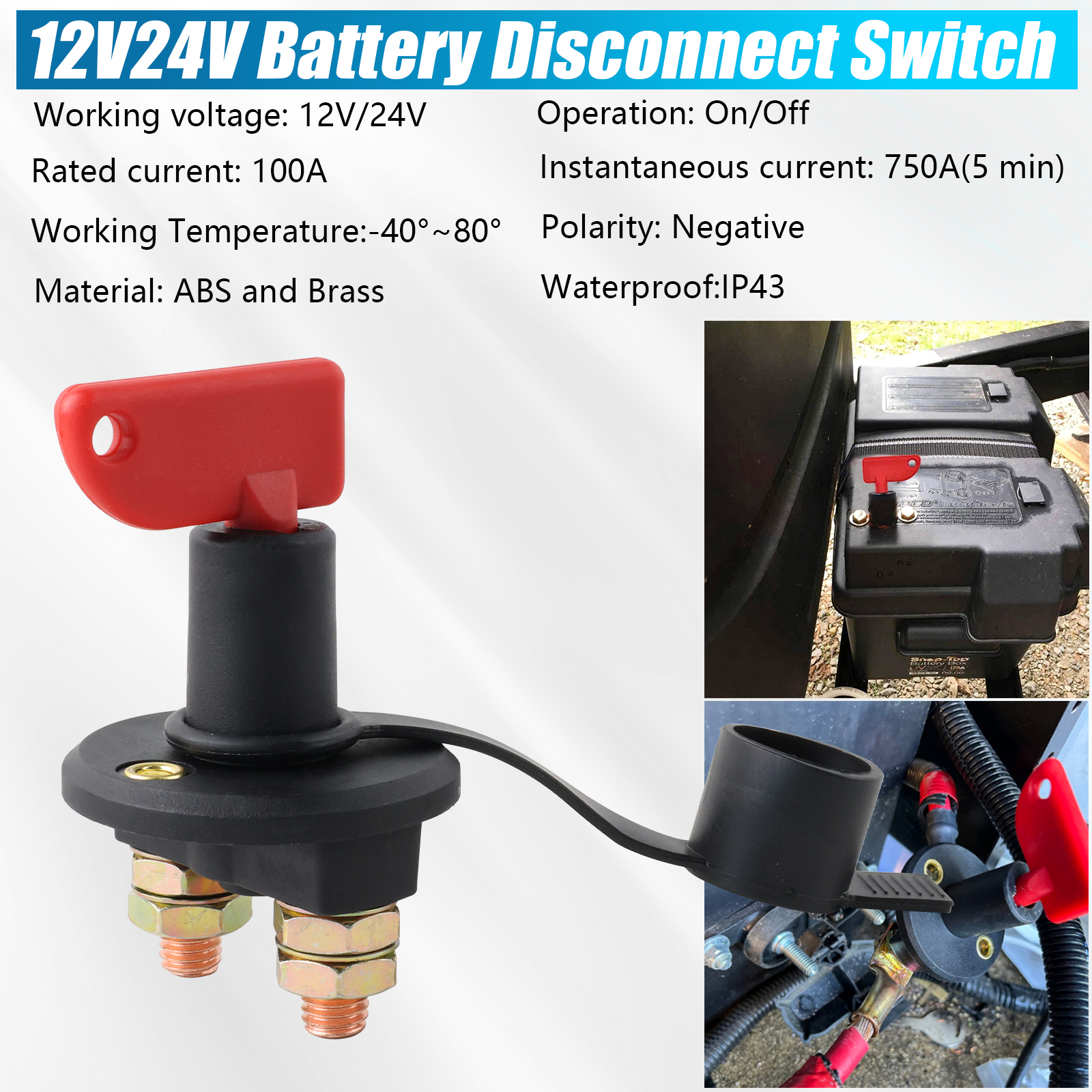 Key 12-24V Car Battery Power Disconnect Isolator Circuit Breaker Main Kill Cut-off Switch Insulated Rotary