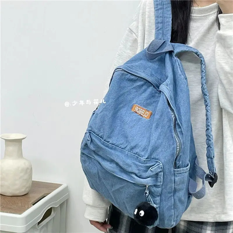 Lazy style washing jeans backpack in Japan simple clown student bag Harajuku style high school backpack 241111