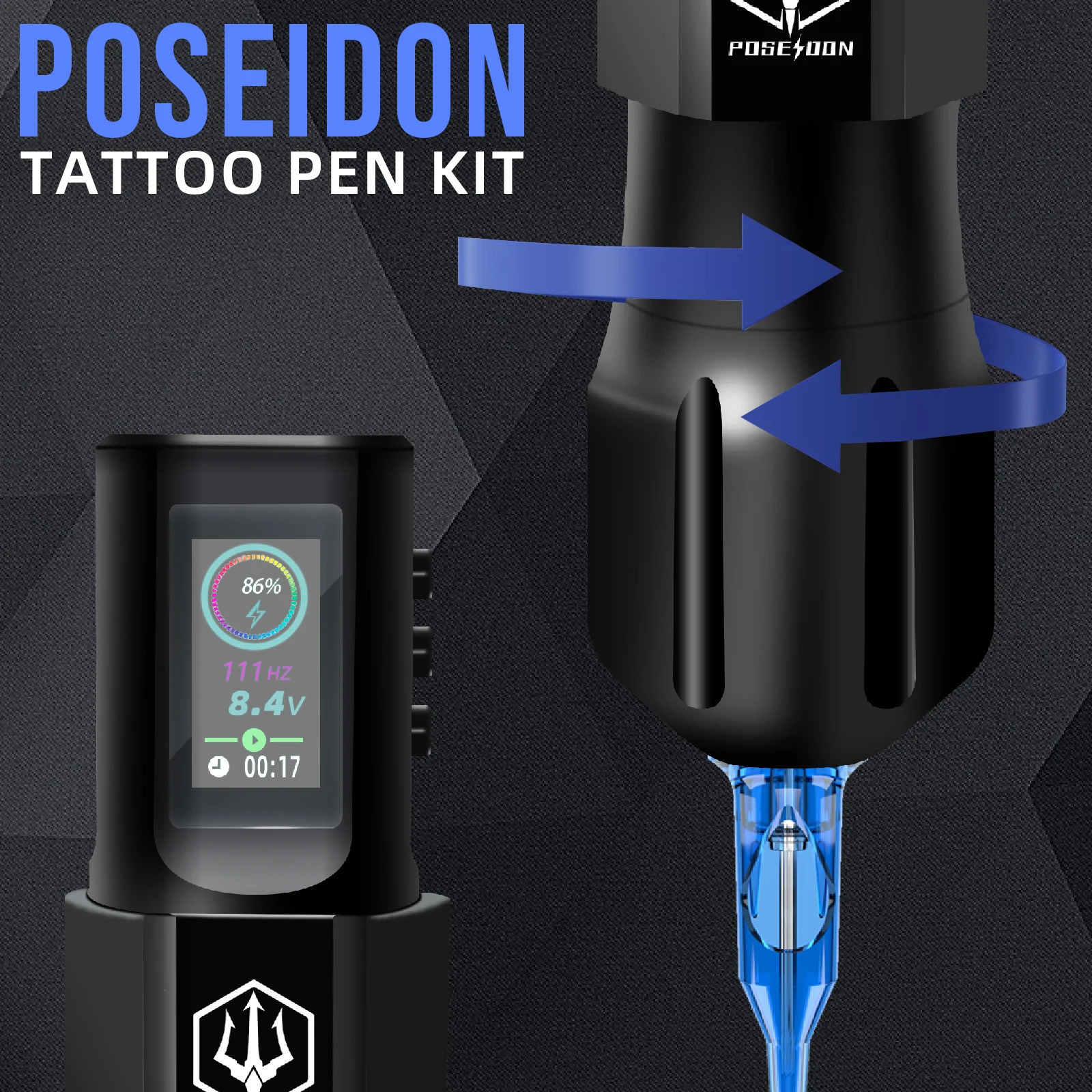 Tattoo Kit POSEIDON Cool Tattoo Pen Kit for Permanent Makeup Tattoo Machine Tattoo Kit Wireless Tattoo Power Tattoo Gun Kit 241112