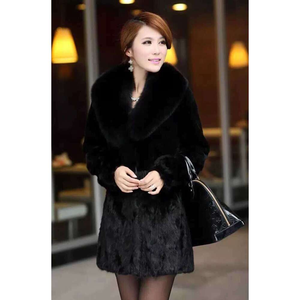 shanshi fur coat women Autumn winter women's faux large collar spliced mid length coat fur warm and slim fit coat