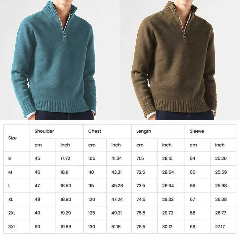 Mens Winter Leisure Day Warm Coat Turtle Collar Half Zipper Sweater Knitted Spring Pulled Solid Long Sleeve Top W2411111