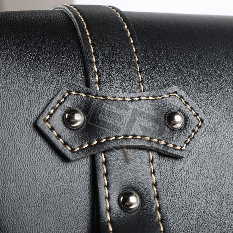 Black Motorcycle Lage Bag Leather Outdoor Toolkit Motorbike Rear Passager Seat Pouch Waterproof For Scooter Cafe Racer Bobber