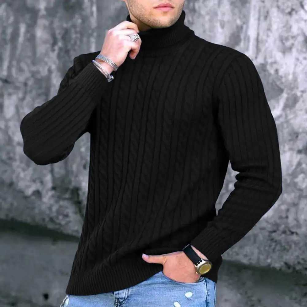 Autumn and winter mens sweater solid color turtle neck long sleeves high neck basic sweater casual floral knit mens top W2411111
