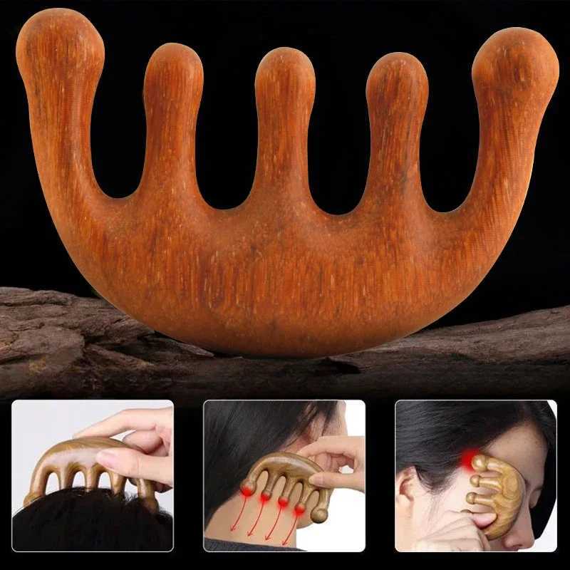 Wood therapy massage combing hair facial scalp melon sand massage natural facial sandalwood wide teeth melon sand scraping body massage W241112