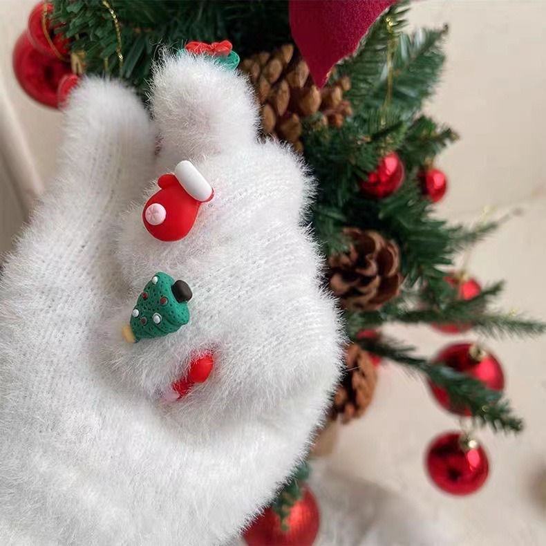 Costume Accessories Knitted Warmth Christmas Gift Full Finger Plush Couple Santa Claus Finger Gloves