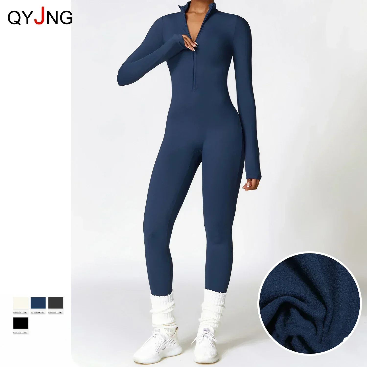 Autumn and winter sports jumpsuit womens sports shirt long sleeved zipper warm gym fitness full body yoga exercise suit one-piece set 241112
