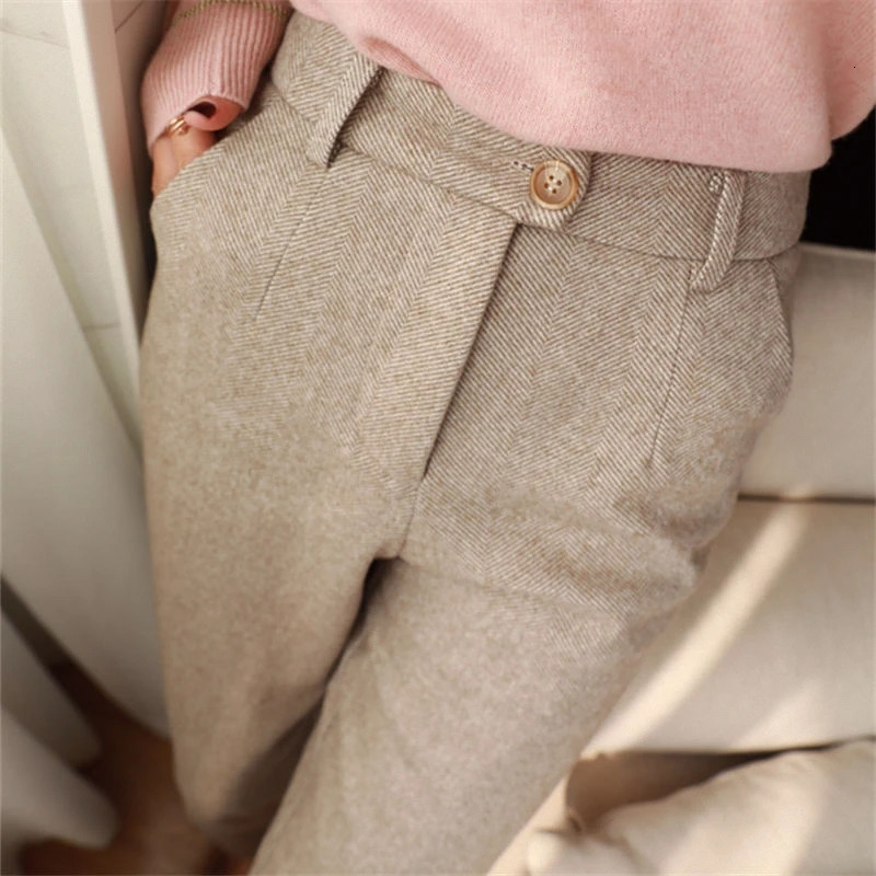 Wool pants womens harem pencil pants autumn and winter high waisted elegant casual black mens pants 241112