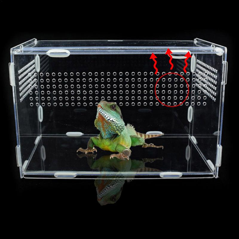 Transparent Reptile Animal Insect Pet Breathable Feeding Plastic Box Hamster Frog Snake Escape-Proof Cage Turtle Lizard Silkworm