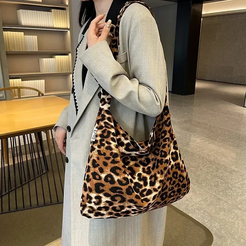 canvas button womens shoulder bag leopard print fashion lightweight cross body bag soft casual handbag 241111