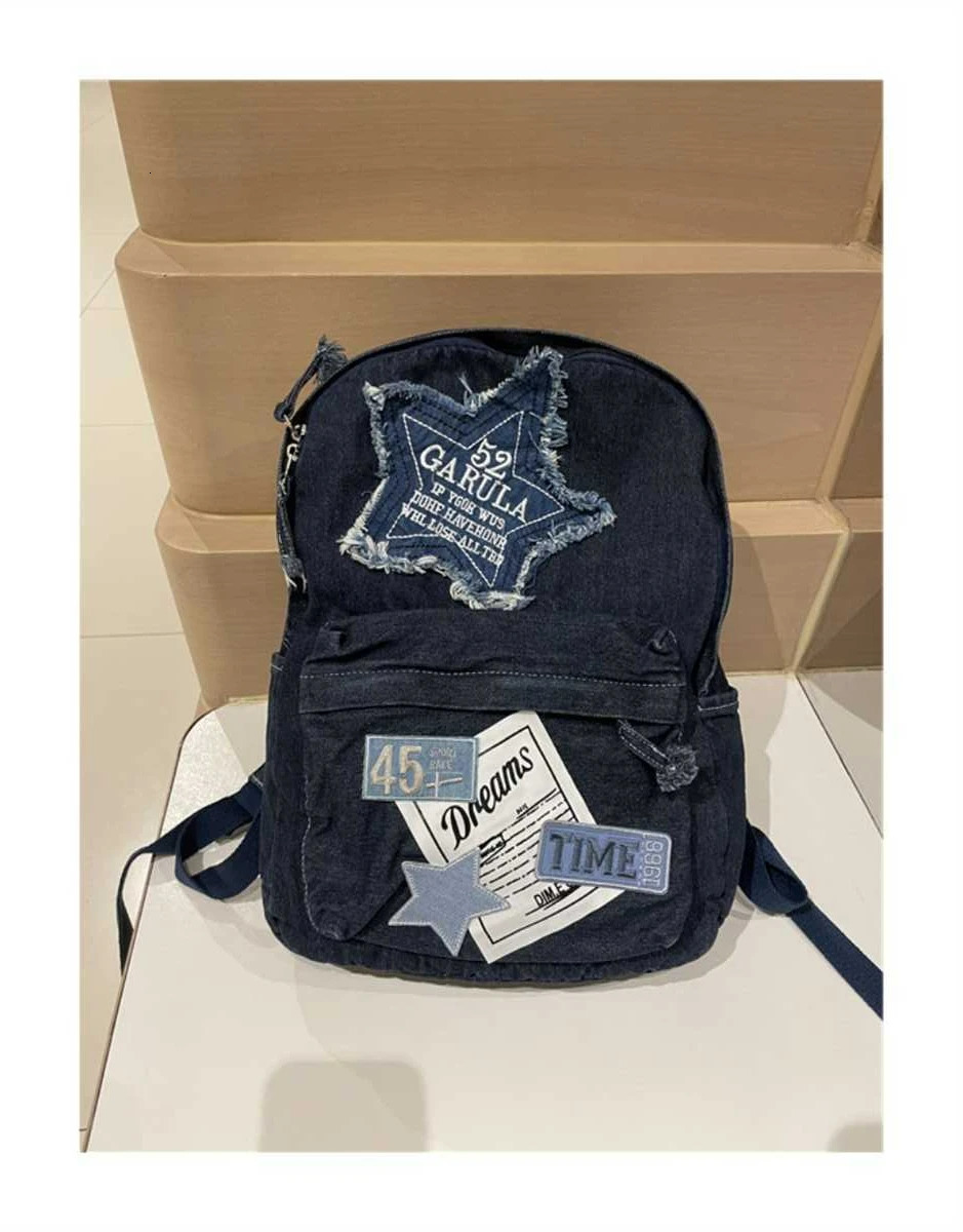 Miyagawa Fashion Backpack Star Y2K Student Backpack Large Capacity Splicing Spicy Handmade Womens Backpack 241111