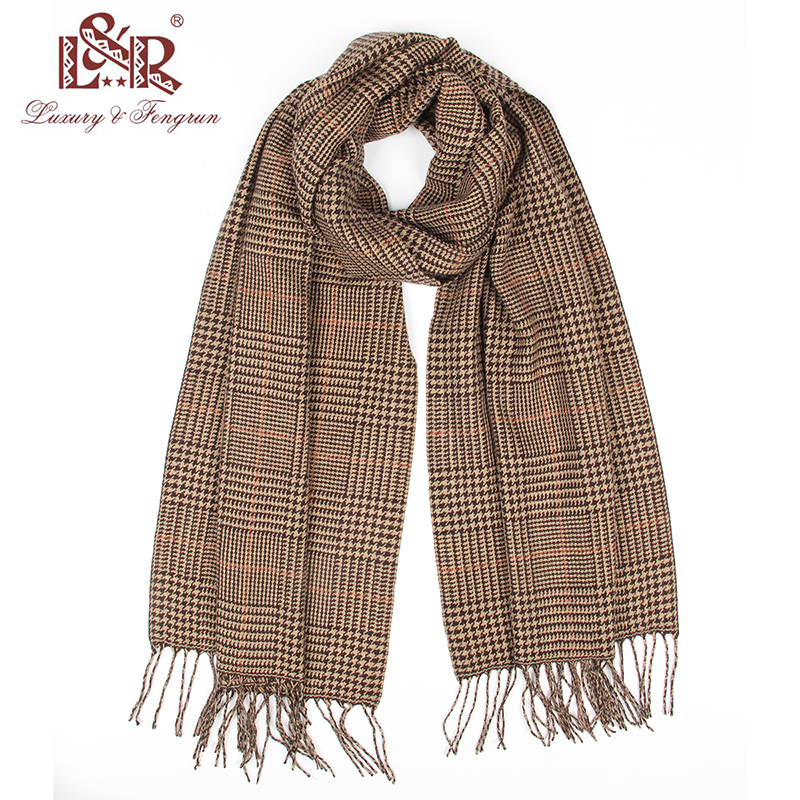 Real Wool Women Plaid Scarf Winter Pashmina Shawls Cashmere Thick Wraps Lady Tassel Warm Scarves Female Hairy Bufanda Stole 5