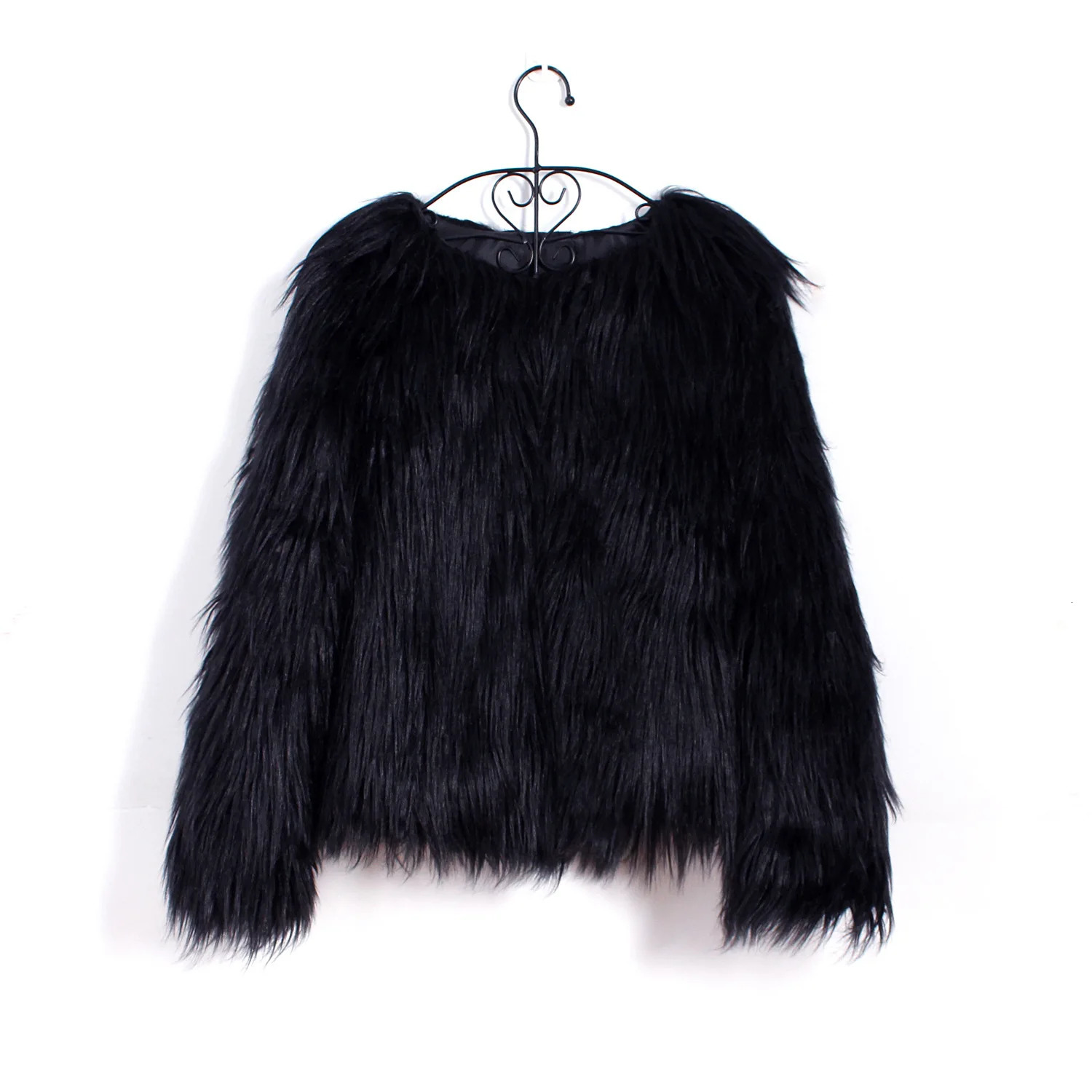 Furry Fur Coat Women Fluffy Warm Long Sleeve Outerwear Autumn Winter Jacket Hairy Collarless 241112