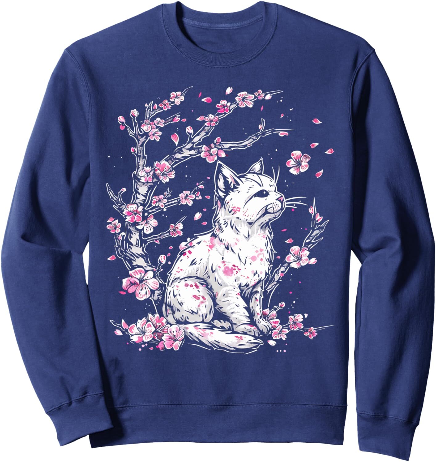 Long Sleeve Shirts for Men sweatshirt Japanese Cat Sakura Blossom Tree Kawaii Pink Flower Design Sweatshirt T shirt Tee Streetwear Casual tops clothes