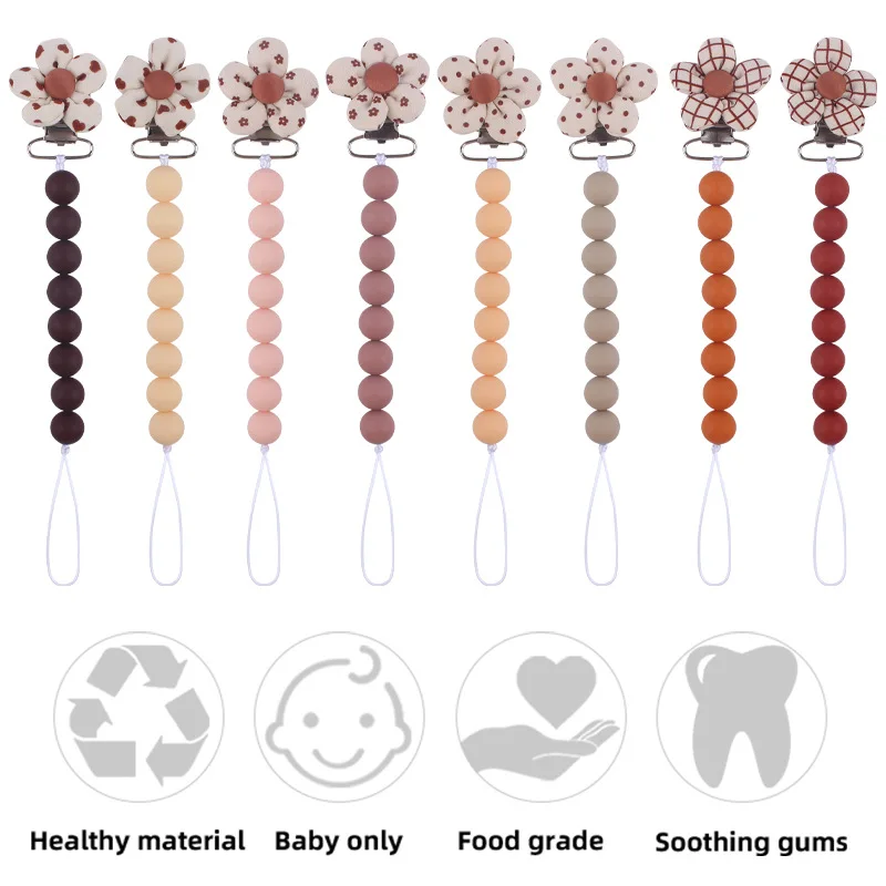 Handmade Wooden Baby Pacifier Clip Silicone Round Beaded Dummy Holder Strap For Appease Soother Chain Nursing Teether Toys Gifts