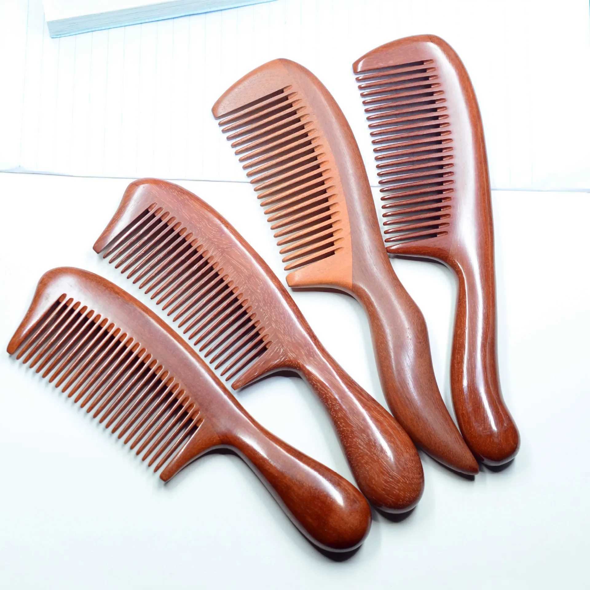Natural red sandalwood comb circular handle fine teeth dense high-quality massage hairdressing W241112