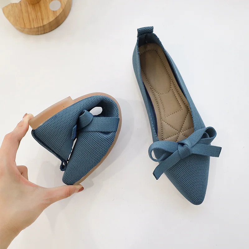 Womens flat shoes ballet shoes breathable knitted pointed flat shoes er shoes womens summer 241111