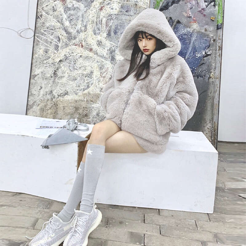 shanshi fur coat women Korean loose for women in winter thickened snowman hoodie imitation otter rabbit fur grass coat