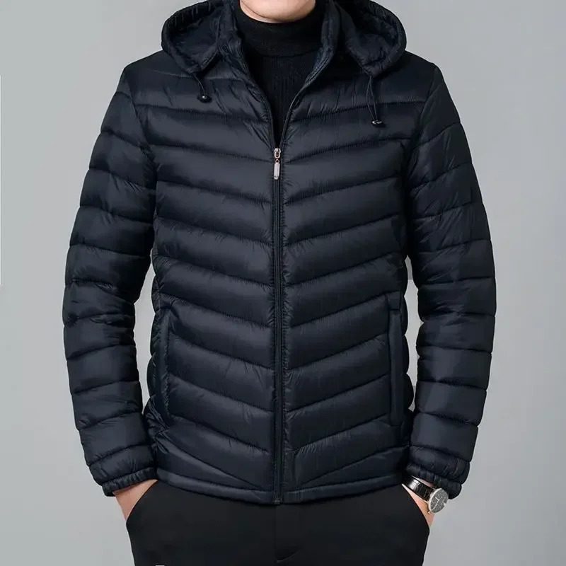 Mens Down Jacket Lightweight Puffer Zipper Hooded Male Padded Coats Parkas Padding Korea Korean Clothing Winter Outer 241112