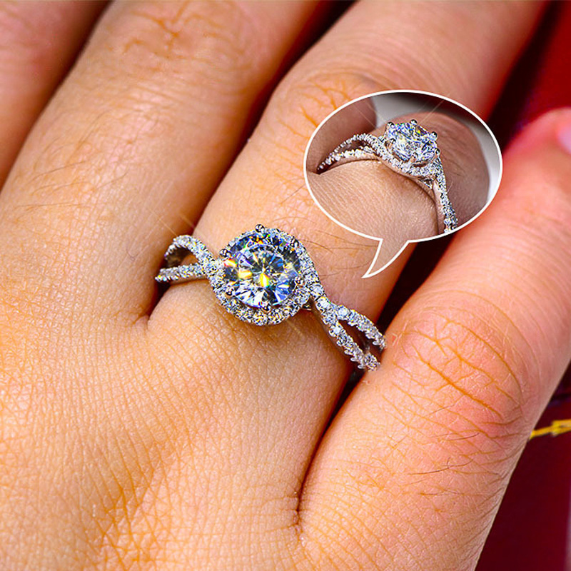 Solitaire ring classic design geometric diamond ring wedding wear inlaid zircon ring 925 sterling silver white crystal ring luxury jewelry