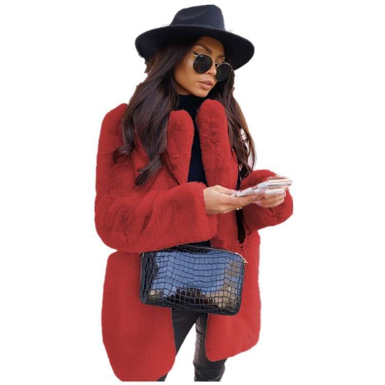 shanshi fur coat women Temperament Commuter Long Sleeve Lapel Faux Solid Color Warm Large Coat Women's Fur