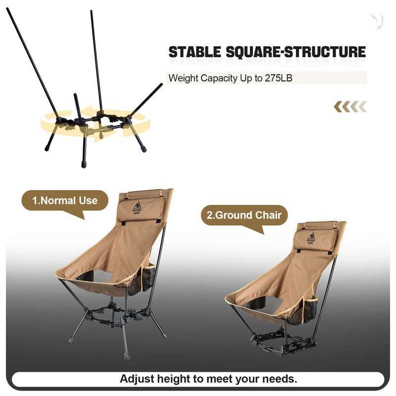 OneTigris Portable Camping Chair Outdoor High Back Chair for Fishing Hiking Barbecue Party Garden Indoor UseW241111