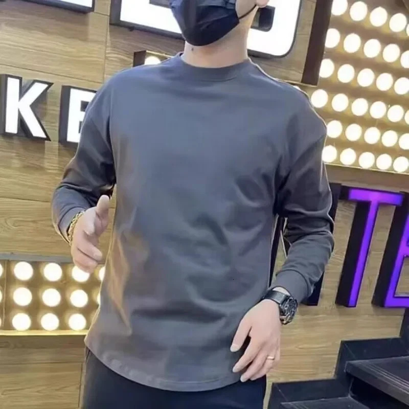 Unicolor plain sweatshirt bottom layer mens drawstring long sleeved mens T-shirt Y2k clothing high quality normal price 241112