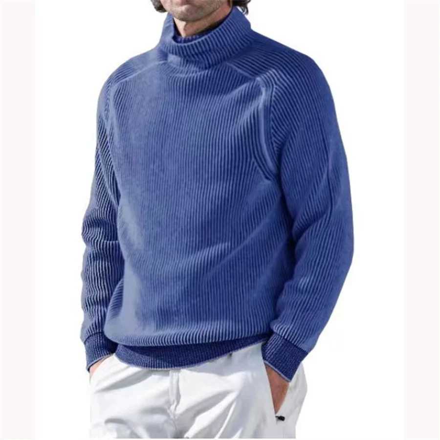 Mens turtle neck sweater knitted long sleeved zipper mens solid color casual top casual spring autumn knitted mens T-shirt W2411111