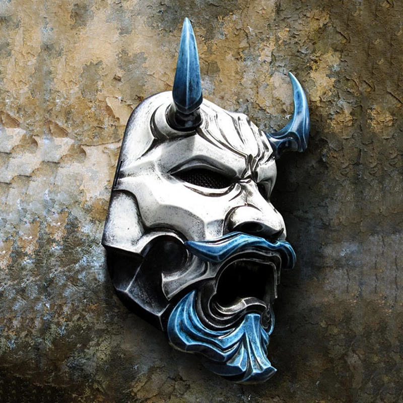 Halloween Japanese Color Bonjour Noh Kabuki Demon Hundred Ghosts Night Out Silicone Ghost Samurai Props Prom Party Mask 240328