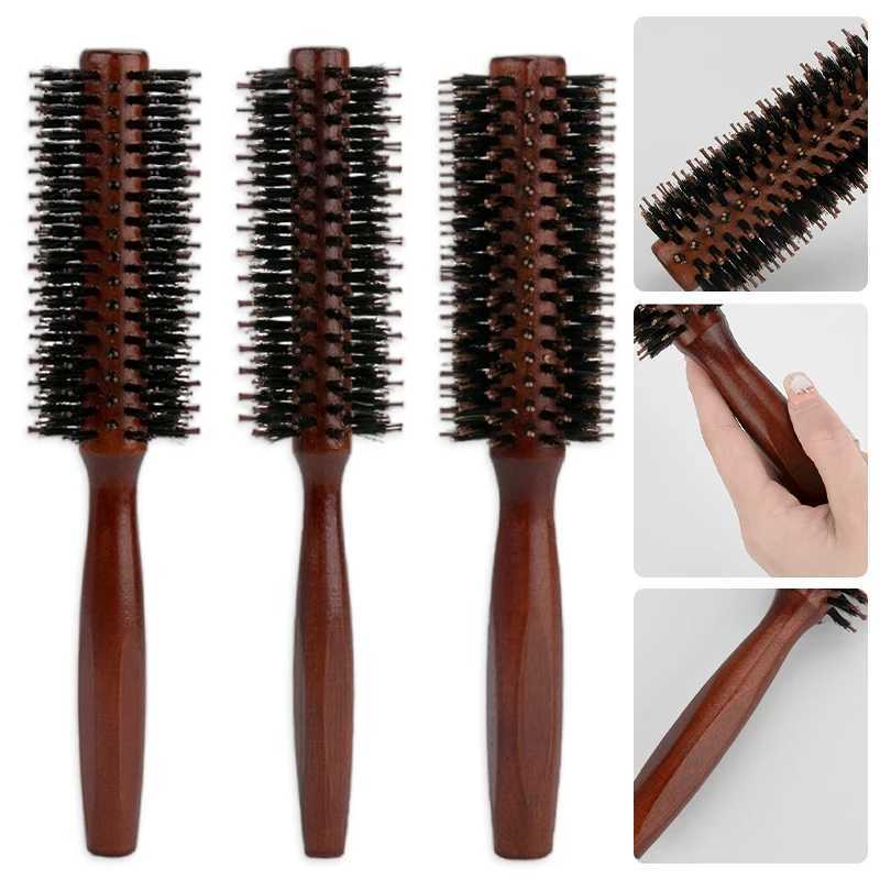 Pig Mane Solid Wood Curling Comb Square Handle Hair Styling Curling Comb Flat Curling Comb W241112