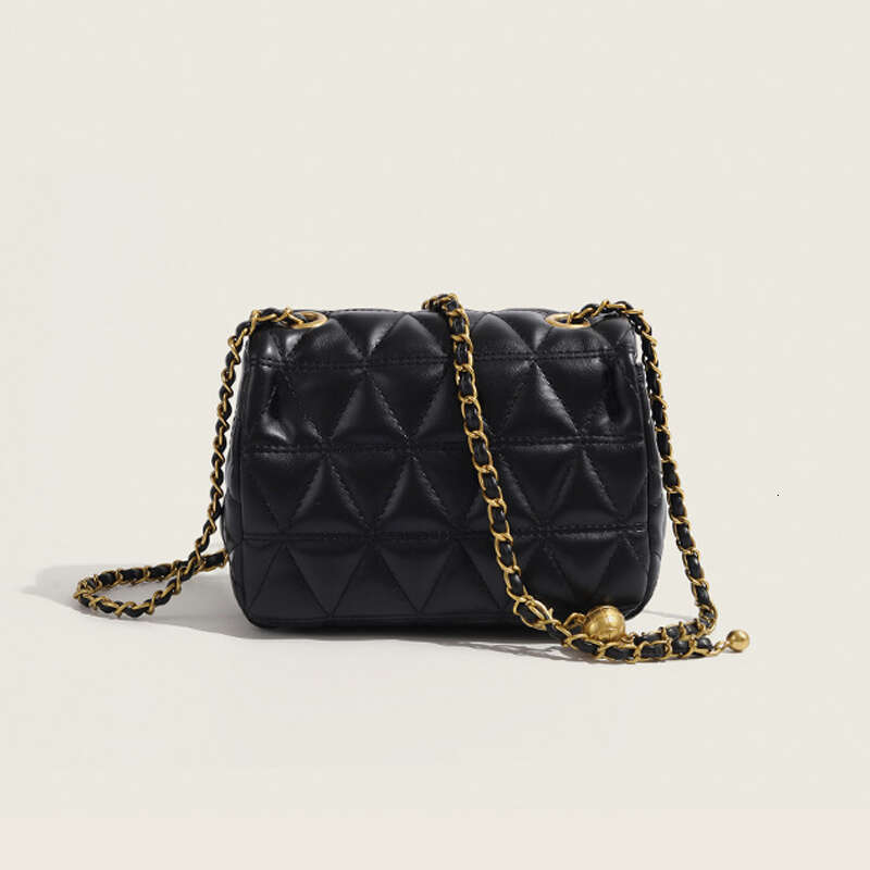 2024 women's new crossbody summer fashion with gold ball dia lattice chain small square bag
