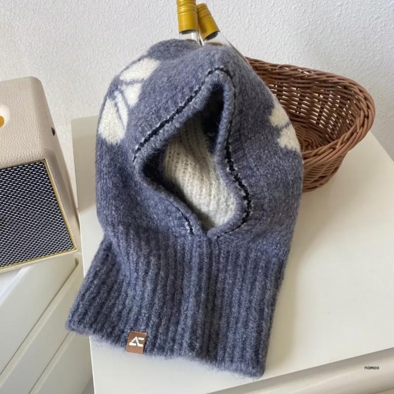 Knitted Ear Flap for Female Girl Winter Warm Balaclava Scarf Women Crochet Neck Cover Hat Teens Soft Hooded Cap