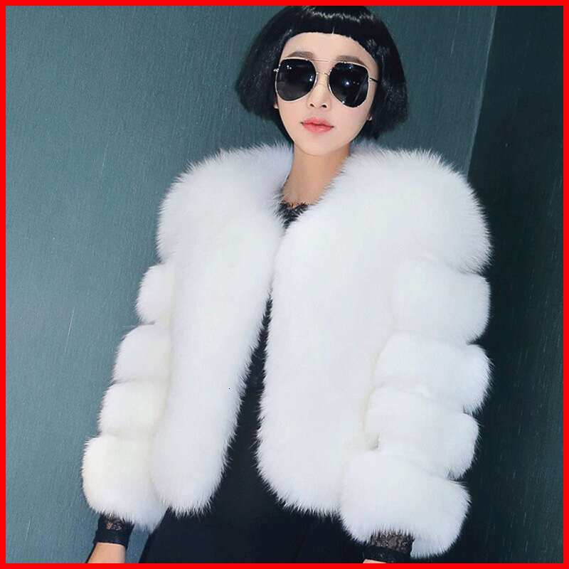 shanshi fur coat women Imitation fox fur coat plus size plush thick long sleeved top purple round neck short women's clothing