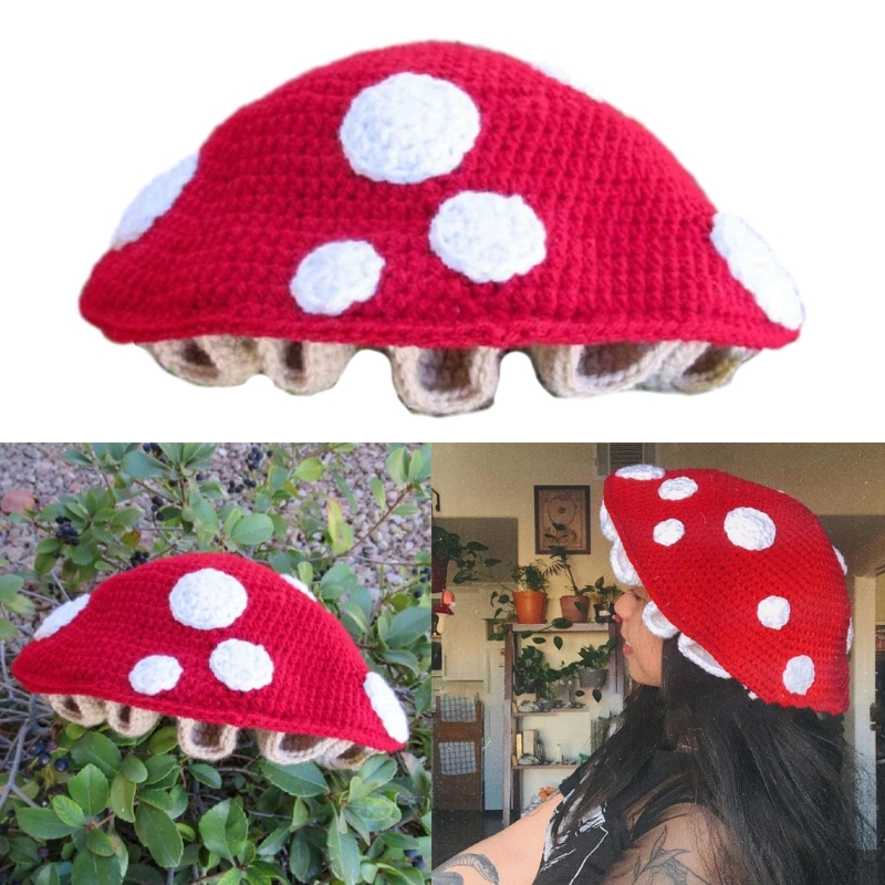 Halloween Hats Adult Crochet Soft Slouchy for Outdoors Wholesale Mushroom Style Hat