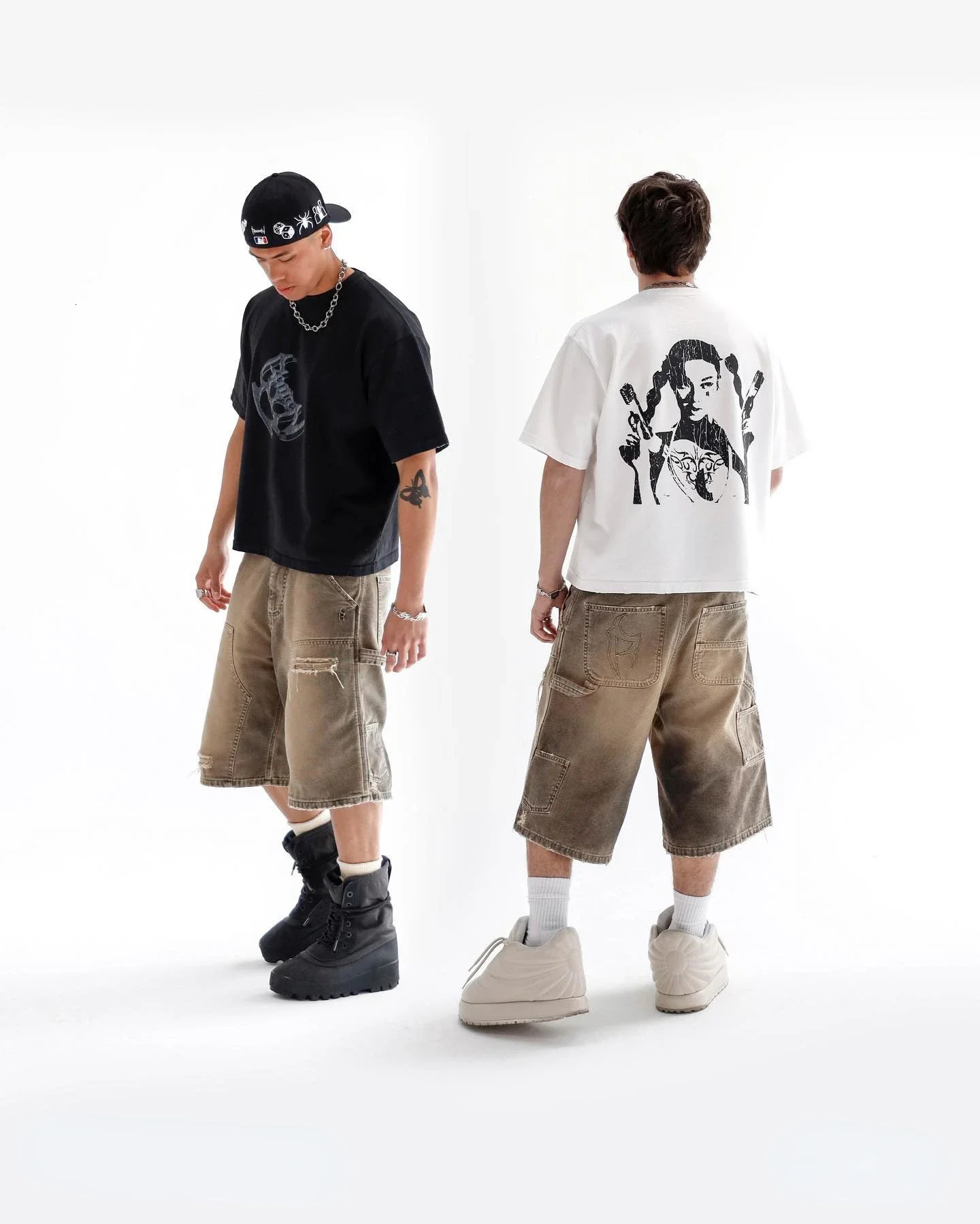 Reaven Retro Hip Hop Ripped Hole Shorts Men Wash Baggy Denim Work Shorts Fashion Cargo Pants Embroidery Jorts Shorts Streetwear 241112