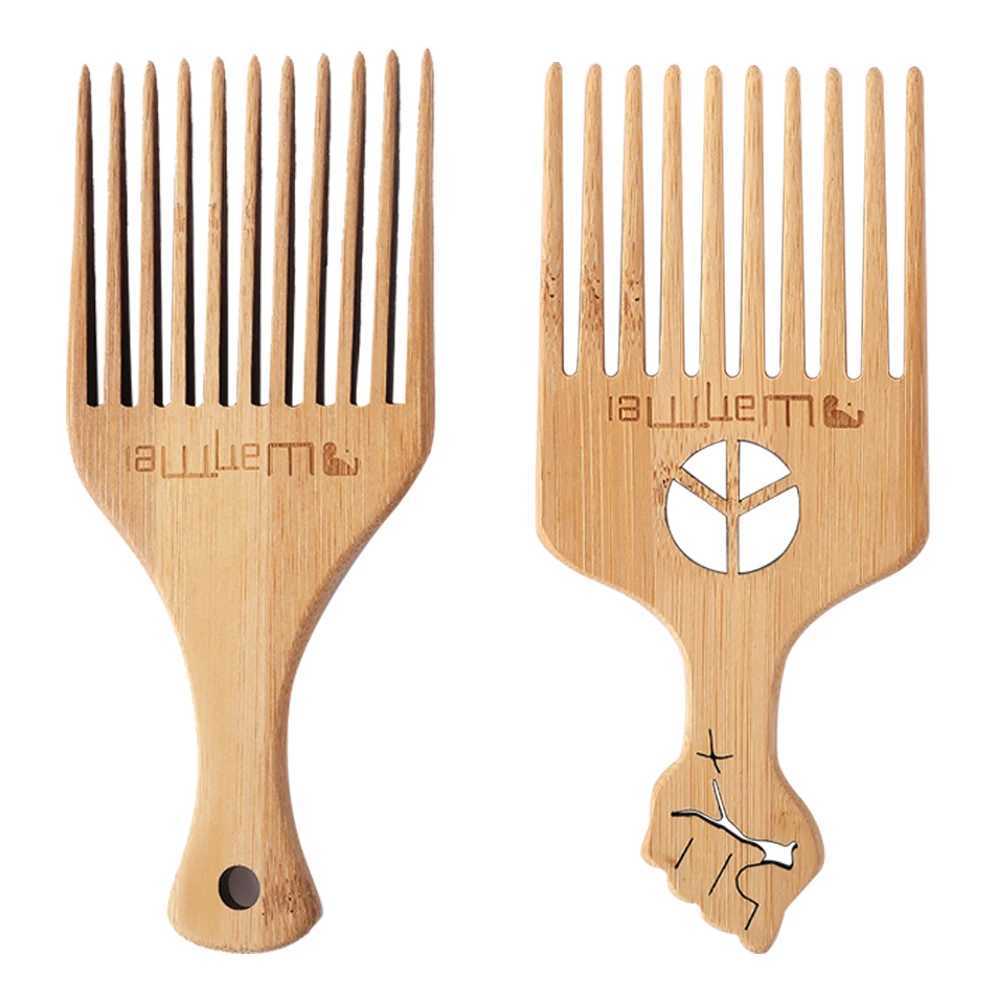 Wooden bamboo African comb wide toothed fork comb professional anti-static hair salon styling comb angle removal wet dry hair brush W241112