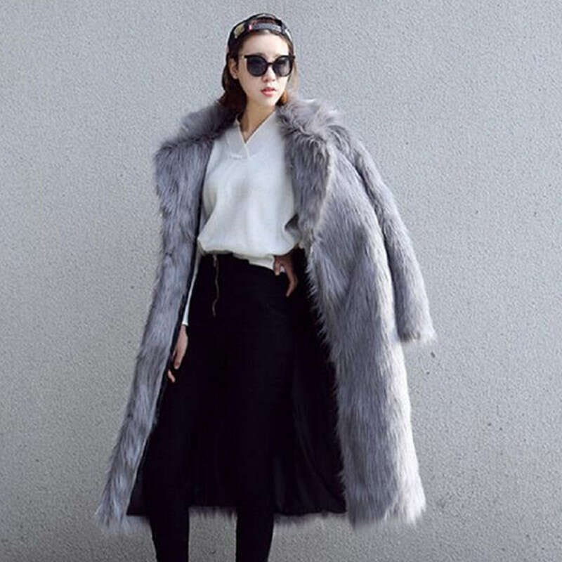 shanshi fur coat women Autumn and winter faux women's long synthetic coat fox fur