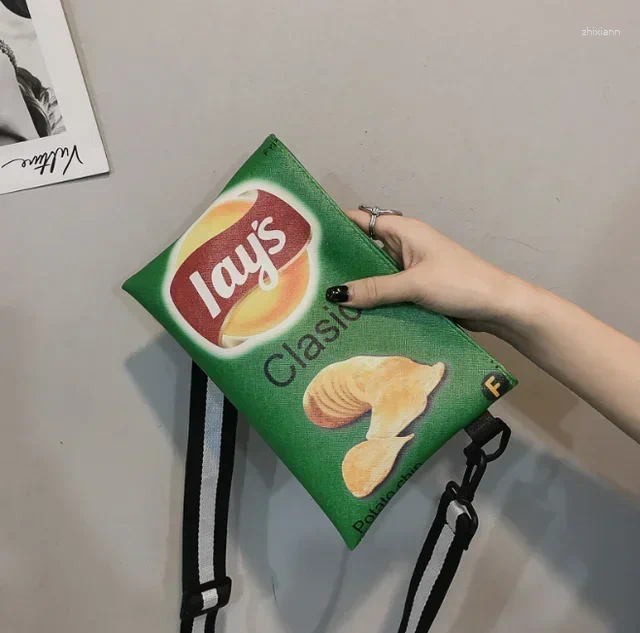 Totes Women Funny Potato Chips Crossbody Handbag Canvas Shoulder Bag Mini Cartoon Printing Girl Envelope Bags Female Clutch Cute Purse