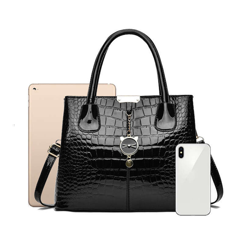 New bright leather handbag stone women's large capacity single shoulder crossbody bag Europe and the United States casual wo