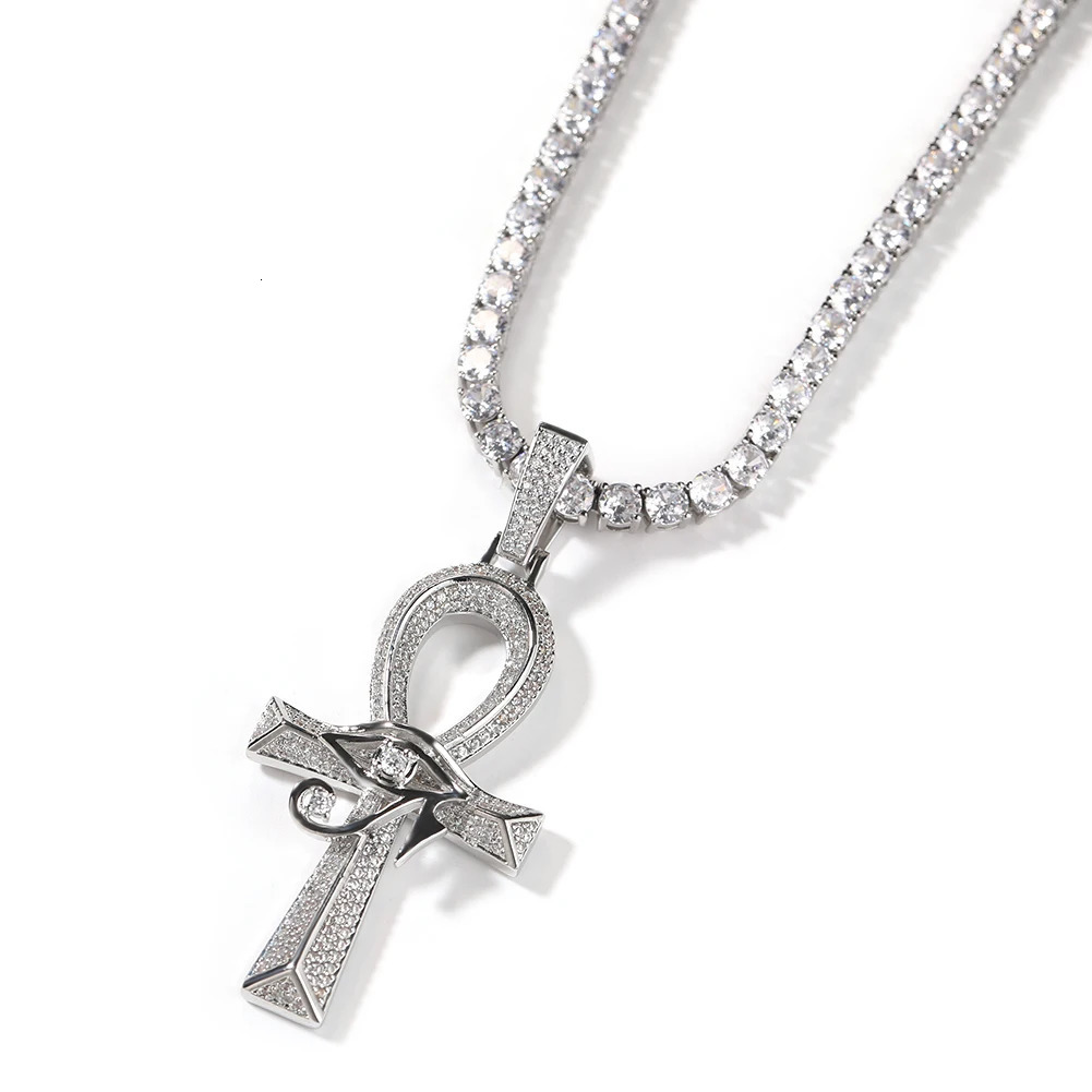 Burning King Eye of Horus Ancient Egypt Ankh Pendant Necklace Great Retro Zirconia Cross Key Life Guardian Jewelry Gift 241112