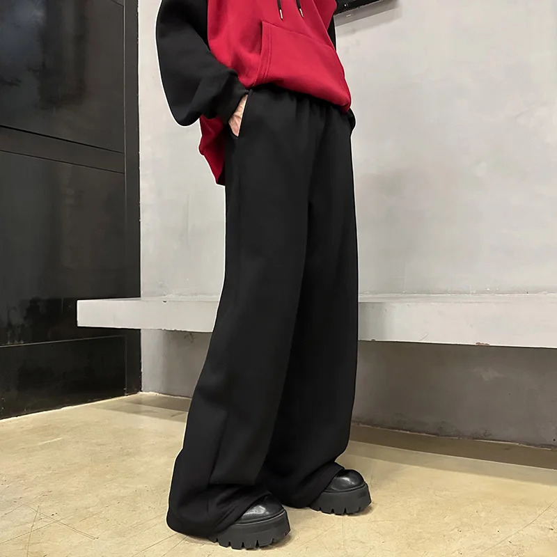 IEFB American Style Mens Sweatpants Elastic Waist Solid Color Bottom Straight Wide Leg Loose Sports Trousers Simple 9C7782 241112